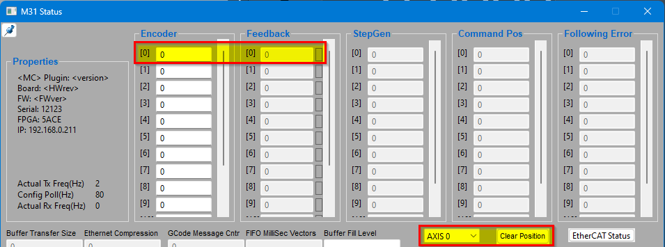 Diagnostics axis feedback with Clear Position