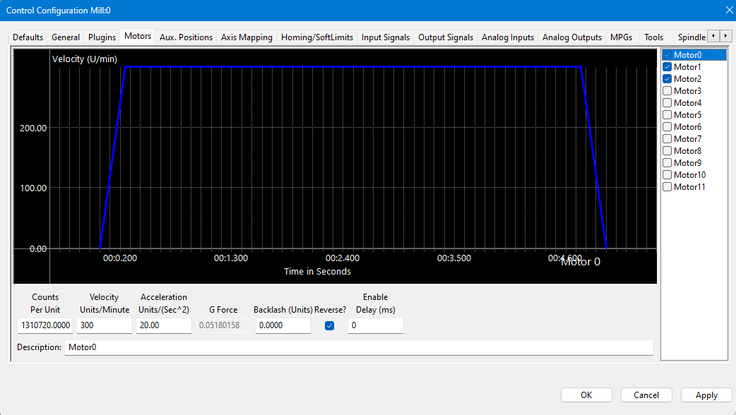Motors tab velocity and acceleration