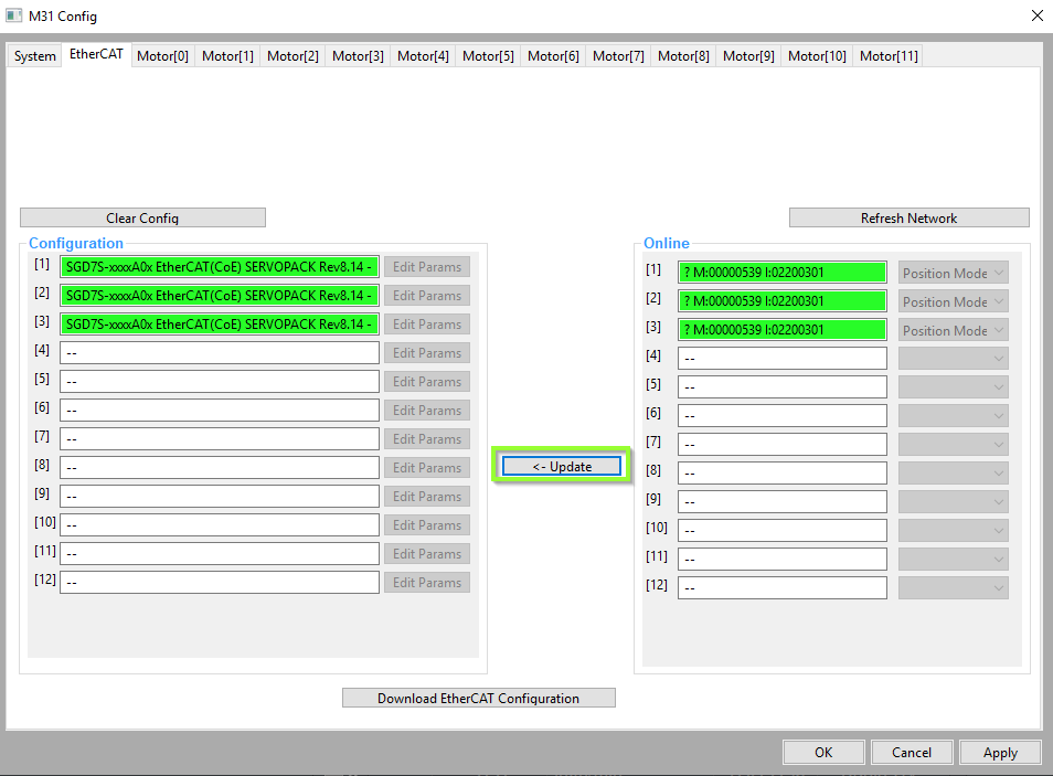 Download EtherCAT configuration