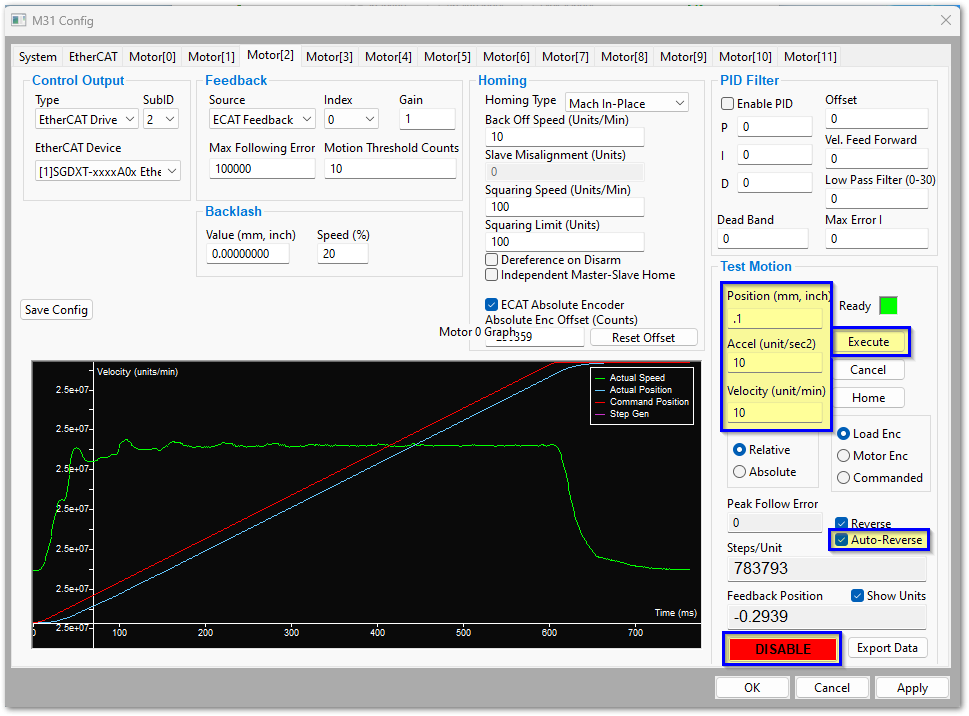 Test Motion values set